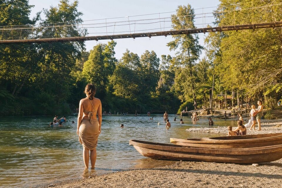 Villagers beside a river with easy access to nature and the Golden Bay landscape